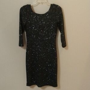 Beautiful Studio Y sparkly glitter drape open back cocktail black dress SIZE Sm
